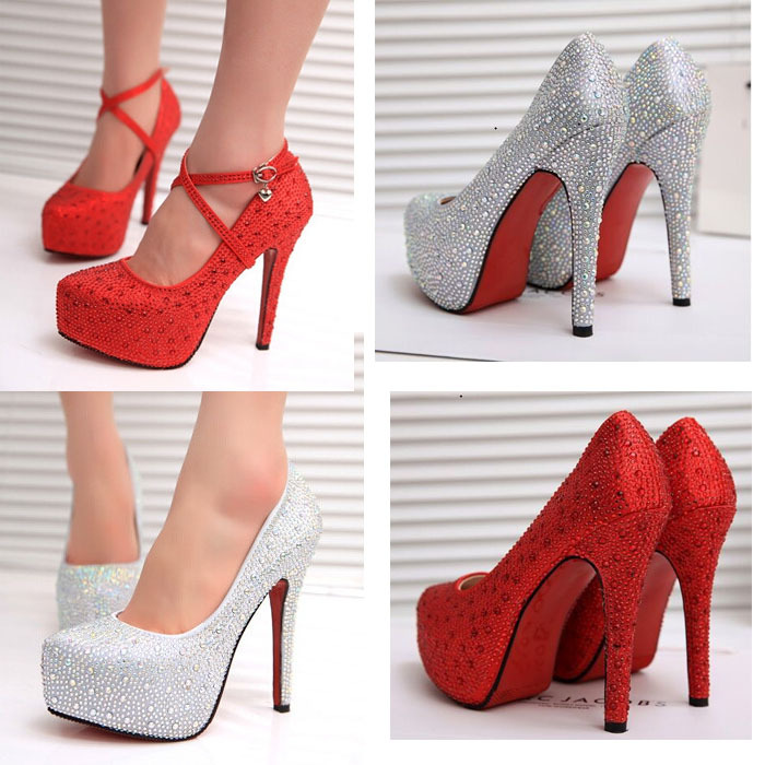 knock off mens shoes - silver rhinestone red bottom heels