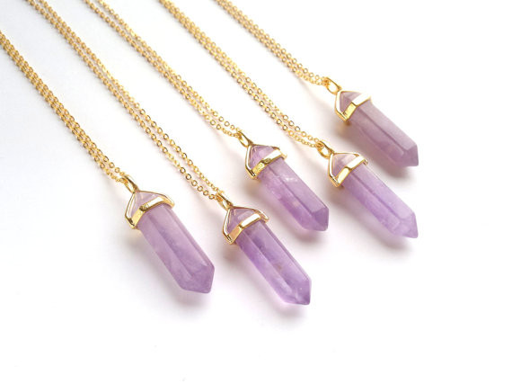 Amethyst Necklace Gold Crystal Point Pendant Necklace Amethyst Jewelry Natural Stone Gold Chain Purple Stone Necklace Boho Mineral Jewelrys