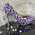 Handmade Ladies Purple Crystal Wedding Shoes Luxurious Beautiful Bridal Dress Shoes Women High heel party club