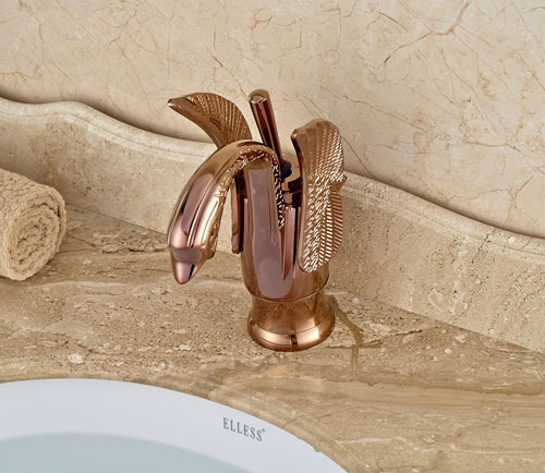 Luxury Swan Shape Good Quality Bathroom Basin Faucet Deck Mounted Single Handle Basin Sink Mixer Taps Rose Gold