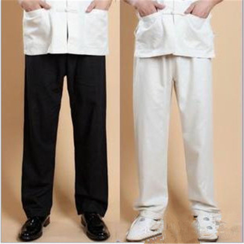 Hot Mens Casual Pants White Linen Cotton Kung Fu Pant Trousers Tang