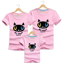 Cute Little Cat T Shirt Summer Family Look Matching Clothing Cotton Short-sleeve Tops Mom Girls Dad Son Matching Outfits Clothes