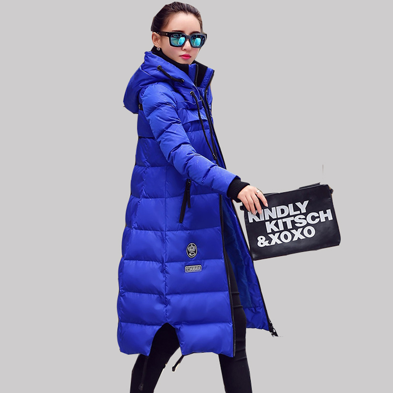2016 New Women's Winter Coat Fashion Hooded Jacket Female European Plus Long Duck Down Coats Over Knee Length Warm Parkas JA160
