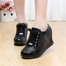 Height Increasing 2016 Black White Hidden Wedge Heels Fashion Women Elevator Shoes Casual Shoes For Women