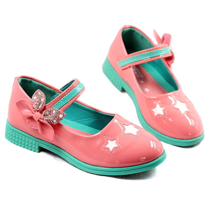 Kids Flower Girl Sandal Shoe PU Rubber Sole Flat With ...