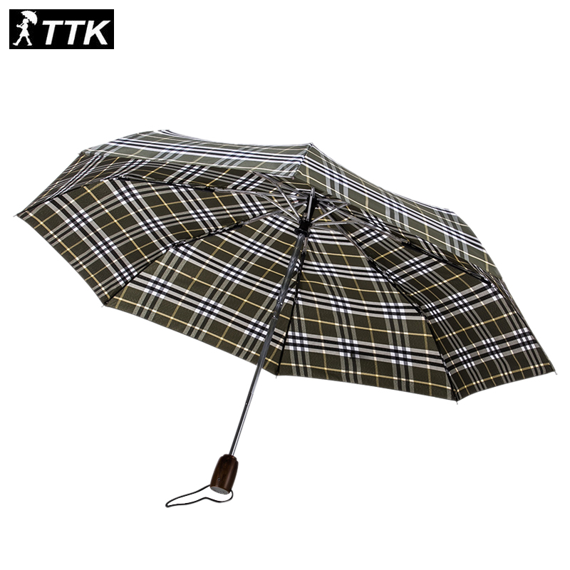 TTK Women Men Three Fold Umbrella Rain Classic font b Plaid b font Lattice Sun Light