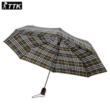 TTK Women Men Three Fold Umbrella Rain Classic Plaid Lattice Sun Light Anti-UV Present Parapluie male female parasol paraguas