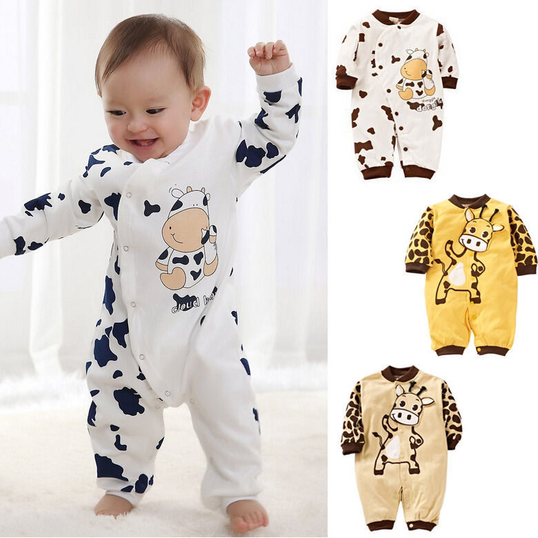 Cute Cow Newborn Girls Boys Clothes Baby Outfit Infant Romper Clothes 0 24M AU