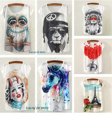 2015 Fashion Vintage New Spring Summer Harajuku Women T shirt Clothing Tops Tshirt Rouge women owl