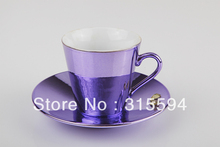 High quality 80CC Set of 3 porcelain with metallic finishing expresso coffee cups saucers 3 color