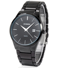 Negro Curren acero de tungsteno del muchacho del hombre analógico de cuarzo reloj con fecha reloj de pulsera