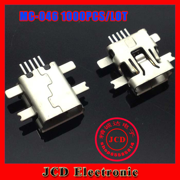 1000PCS/LOT for   mini micro 5Pin USB jack data plug charging port  for smart phone,USB  jacks socket connector,Long foot