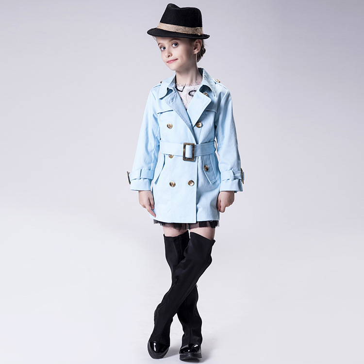 2015 New girls double-breasted coat wholesale, children autumn and winter long-sleeved British style cotton jacket,kids clothing
