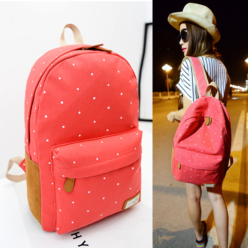 2014 New Canvas shoulder bag Korean female college wind leisure travel backpack Japanese Polka Dot schoolbag