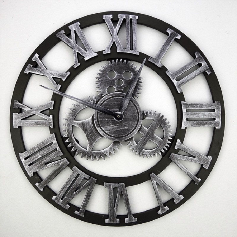 2016 Handmade 3D Gear Wall Clock Retro Gear Large Vintage Wall Clock Wooden Watch sSaat Klok Relogio de Parede Reloj de Pared