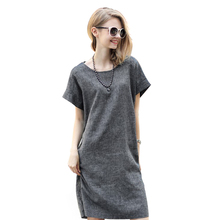 Summer new style Pregnant women dress solid gray short sleeve one-piece dress slim cotton & linen plus size maternity dress