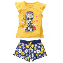 Girls Summer Casual Clothes Set Children Short Sleeve Cartoon T shirt Short Pants Sport Suits 2015
