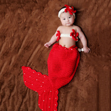 Newborn Mermaid Model Knitted Crochet Clothes Sweater Headwear/Hat /Corsage Fishtail Fotografias For Bebe Infant Baby Boy/Girl