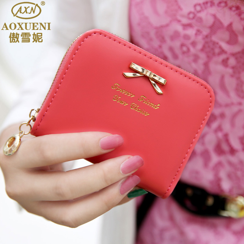 2015 Hot Sale Fashion Women Coin Purse With Card Holder Zipper Small Purse Women Coin Holder Monederos Mujer Bow Knot Wallets 