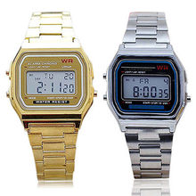 Classic hombres mujeres Retro de acero inoxidable LCD Digital cronómetro deportes reloj de pulsera
