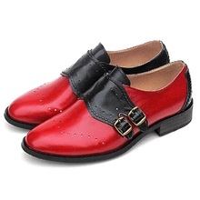 Plus Size 33~43 New Genuine Leather Women Shoes Vintage Carving Brogue Oxford Shoes For Women Slip-On Mixed Color