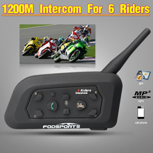 Fodsports Brand!2016 New !1 pcs V6 BT multi Interphone Wireless Motorcycle Helmet Bluetooth Intercom Headset for 6 Riders1200M