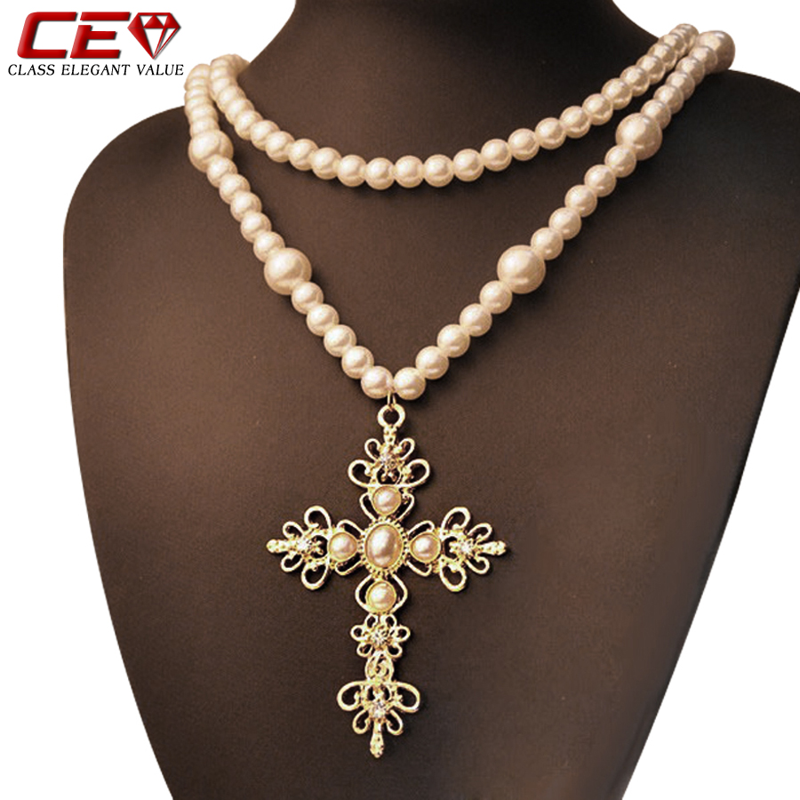 Gold Pearl Brand  cheap Cross Long cross Pendants Fashion pendants  Necklaces Bohemian &