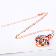 Teemi New Fashion Women Square Colorful Zircon Pendant Necklace 18K Rose Gold Plated Women Anniversary Jewelry