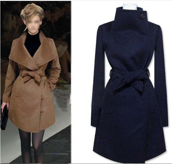 New 2014 Autumn Winter Fashion Woolen Medium-long Jacket Full Sleeve Big Turn-down Collar Solid Slim Women Casual Coat LY1123