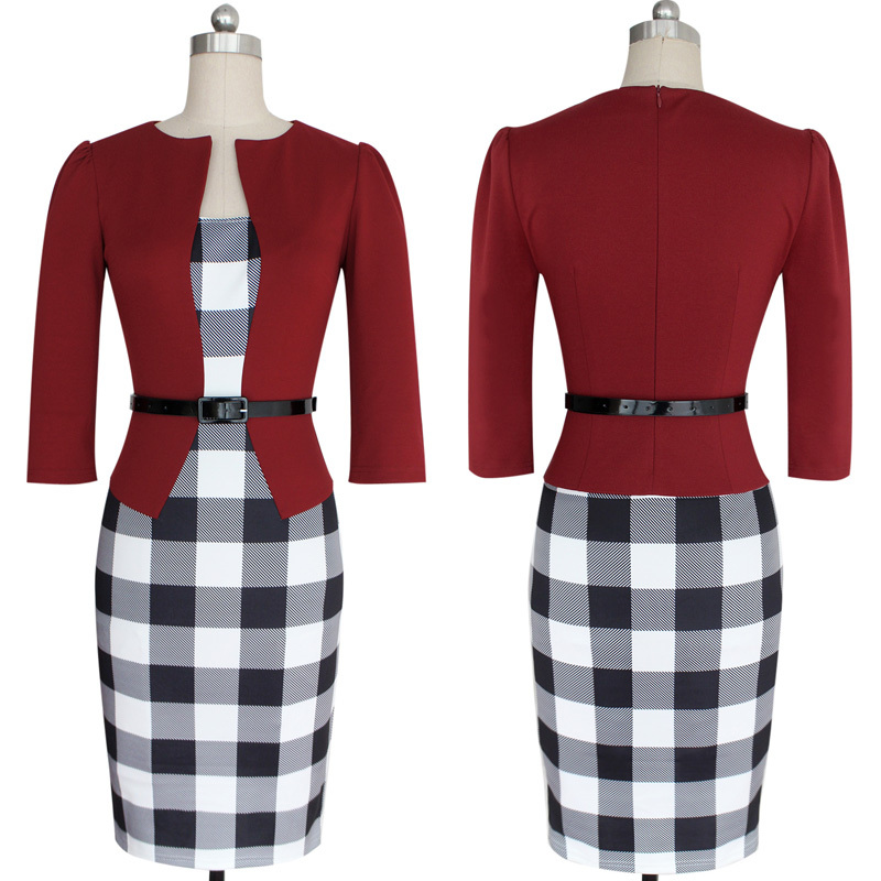 Newest Women s Sexy Bodycon Check font b Tartan b font Style Business OL Pencil Dress