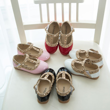 spring girls child leather shoes rhinestone bear sweet single shoes Round Toe Flat princess Flat Heel Open Toe Children shoes