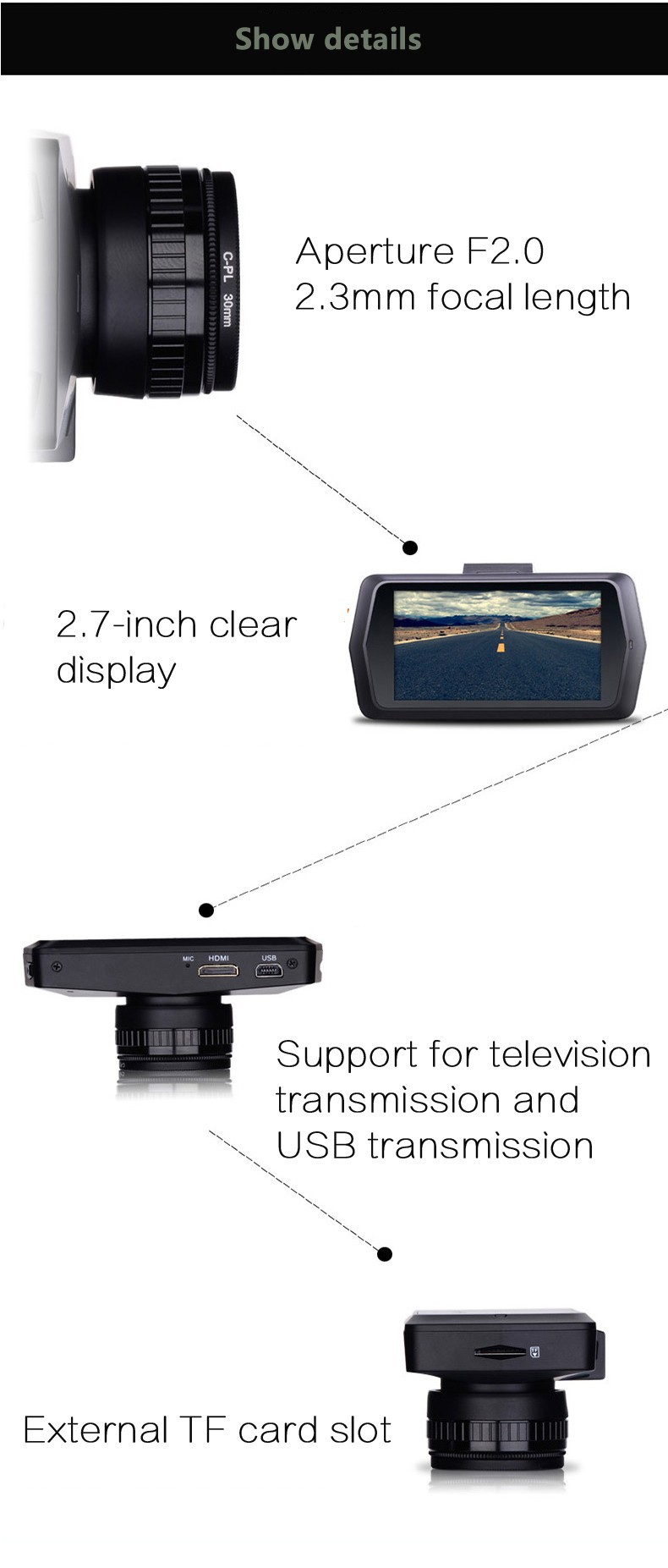 Sunty 1080P Full HD dashcam 2,7 inch met WDR en GPS