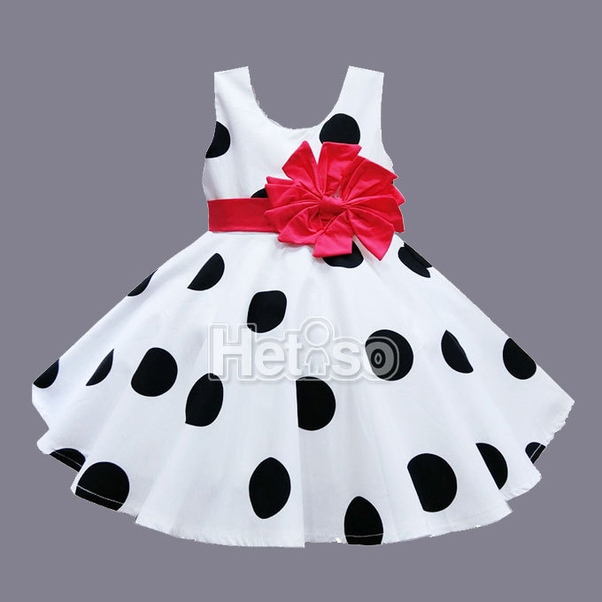 6M 5T Baby Girl Clothes Black Dot Red Big Bow Princess summer baby dress kids clothes