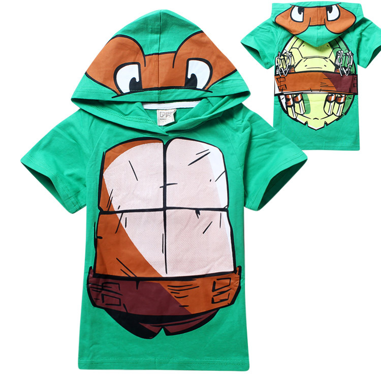 Kids clothing with hooded teenage mutant ninja turtles children t shirt summer short sleeve baby boys t-shirt printed tops tees