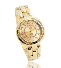 Top Selling Brand Gold Plated Watch Women Ladies Fashion Crystal Dress Quartz Wristwatches For Gift TW054