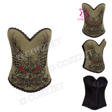 Army Green Cotton Corsets And Bustier Gothic Waist Training Corset Steampunk Plastic Boned Overbust Sexy Women Corselet Corpete