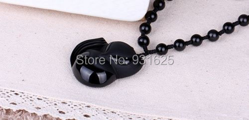 beautiful Black 100% Natural A Obsidian Carved FOX Necklaces pendant beautif -3