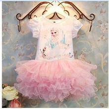 frozen carton print girls dress summer 2016 nova o-neck children clothing bebe tutu dress suit 2-7T pink robe fille enfant