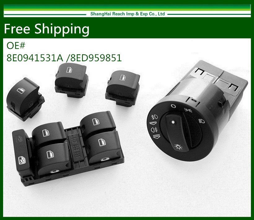 Drop Shipping- 100%Brand New Headlight Control Switch + Window Switch 5 Pcs fit for AUDI A4 Quattro