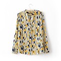 Hot Sale Women Casual Geometric Printed Chiffon Summer Blusa Plus Size Feminina Long Sleeve Ladies Shirt