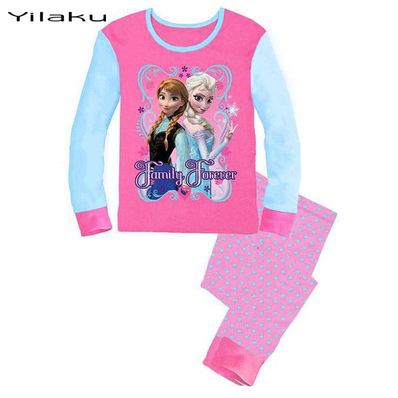 2016 Elsa Anna Children Pajamas Set Girls Character Sleepwear Pijamas Suits Baby Girls Kids Clothes Children