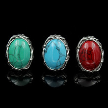 New Tibetan Silver Carved Ring Turquoise Jewelry Adjustable Natural Stone Ring Black Red Green Cost-effective Women’s Rings