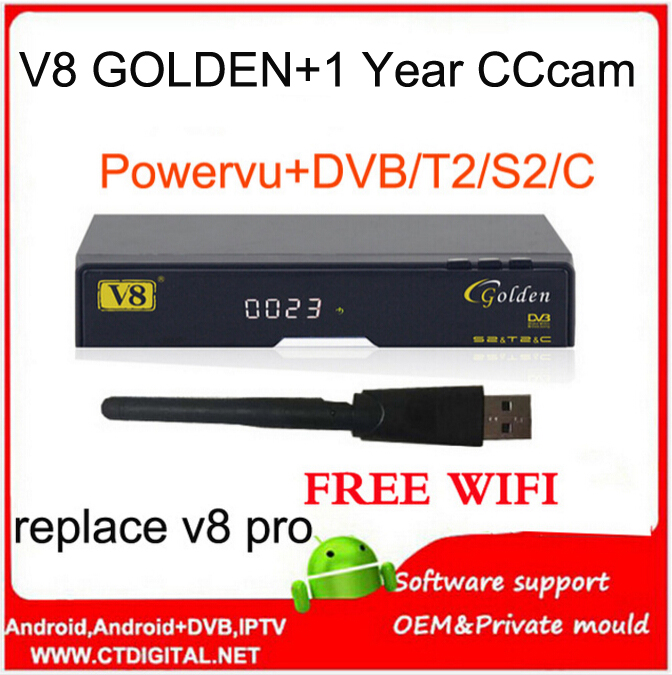 Openbox V8 Gloden+free wifi adapter DVB-S2/T2 /C HD Satellite Receiver openbox v8 super Supporte 3G LAN WiFi V8 PRO COMBO