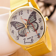 Relogio masculino del cuarzo de hombre, mujeres de mariposa británica del estilo del reloj digital. mujeres calientes de la venta completo oro acero relojes de pulsera
