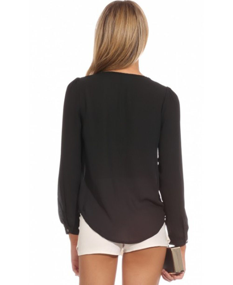 2015-New-Summer-Spring-Sexy-Fashion-Women-Blouse-V-neck-Zipper-Long-sleeved-Chiffon-Shirt-Tops