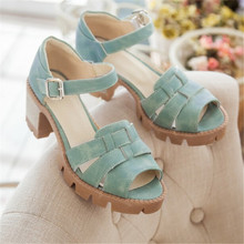 Gladiator Summer woman sandals 2016 new arrival platforms thick heel sandals big size 11 buckle shoes woman