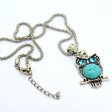 2015 Vintage Silver Color Jewelry New Round Turquoise Statement Necklace Crystal Owl Collares Summer Style Fine