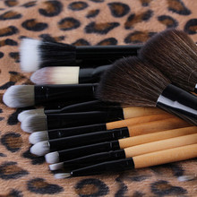 2015 New Fashion Womens 12 PCS Pro Makeup Brush Set Cosmetic Tool Leopard Bag Beauty Brushes