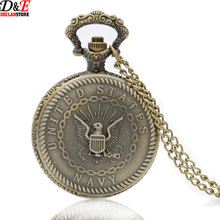 Vintage Bronze United States Navy Badge Military Man Pocket Watches for Men Women Necklace Gift Wholesale prices Good quality