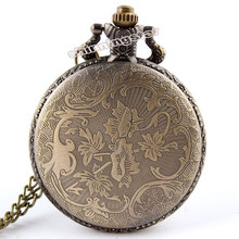 Free shipping Bronze Wolf Hollow Quartz Pocket Watch Necklace Pendant Women Men s Gifts P256